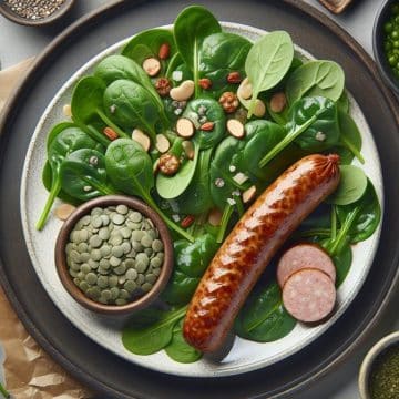 Saucisse de Montbéliard aux Lentilles Vertes et Salade de Jeunes Pousses