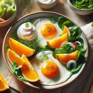 Délice d’Oeufs au Plat avec Salade Verte et Orange