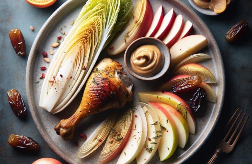 Cuisse de Poulet Rôti aux Fruits et Endive Braisée