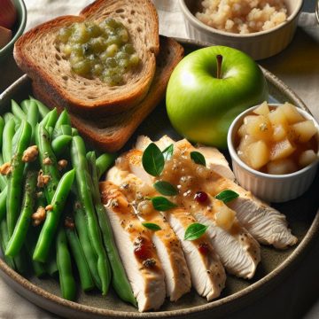 Délice de Poulet et Haricots Verts avec Pain Complet et Compote de Pomme