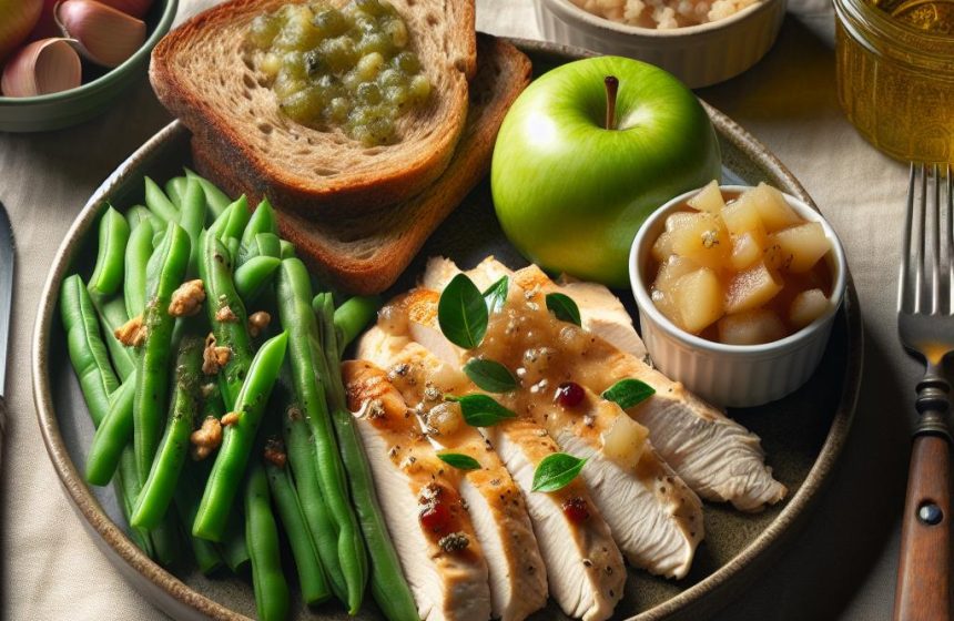 Délice de Poulet et Haricots Verts avec Pain Complet et Compote de Pomme