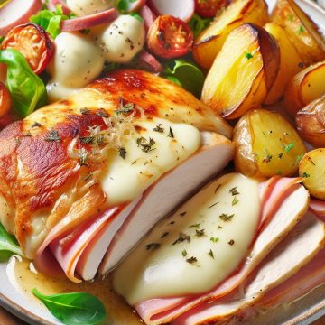 Cordon Bleu Maison avec Jambon et Mozzarella, Pommes de Terre Rôties et Salade