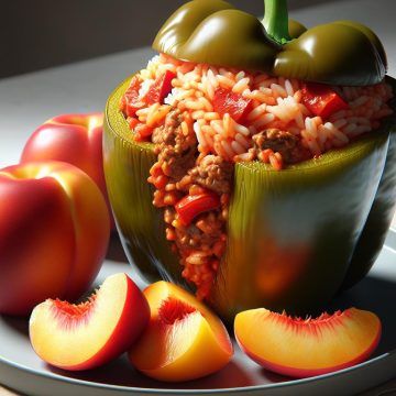 Poivron Farci à la Viande et Riz à la Tomate avec Nectarines