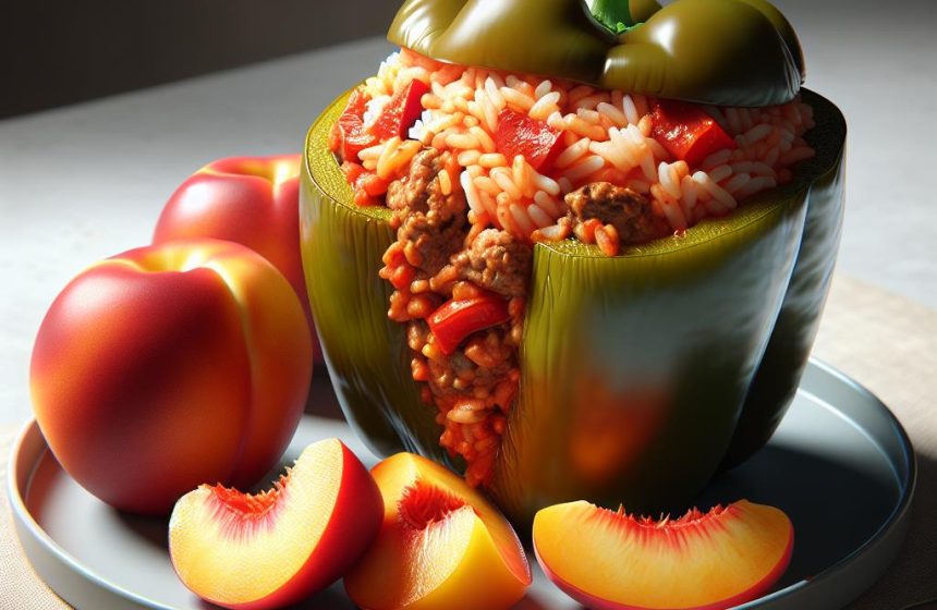 Poivron Farci à la Viande et Riz à la Tomate avec Nectarines