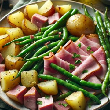 Délice de Haricots Verts, Pommes de Terre Sautées et Jambon