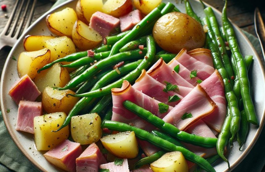 Délice de Haricots Verts, Pommes de Terre Sautées et Jambon
