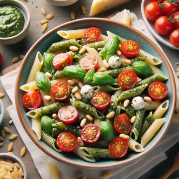 Salade de Pâtes au Pesto avec Tomates Cerises et Pignons de Pin