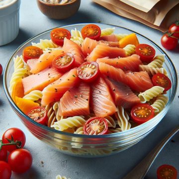 Salade de Pâtes au Saumon Fumé et Tomates Cerises