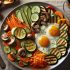 Délice de légumes grillés et œufs au plat
