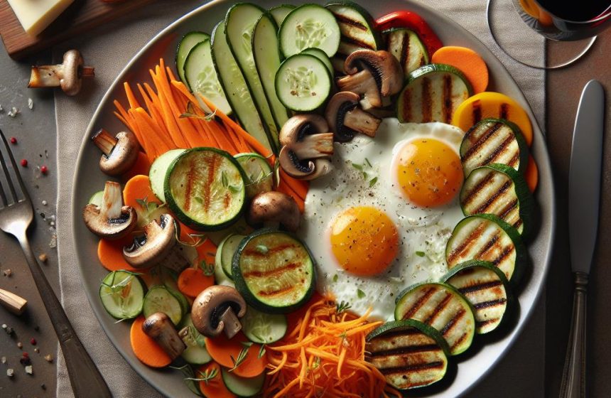 Délice de légumes grillés et œufs au plat