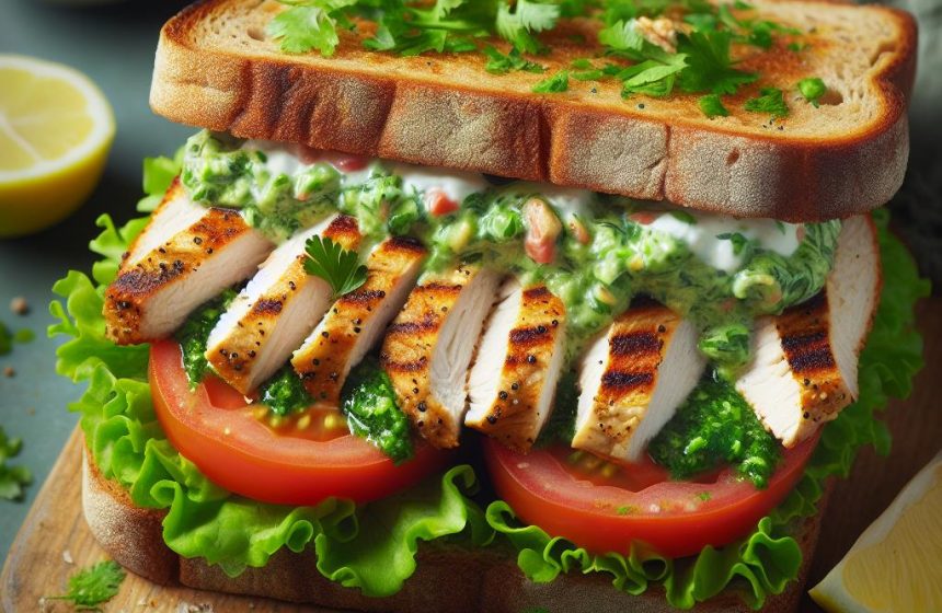 Sandwich au Poulet Braisé avec Sauce Verte