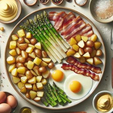 Pommes de Terre Sautées avec Œufs, Bacon et Asperges Blanches