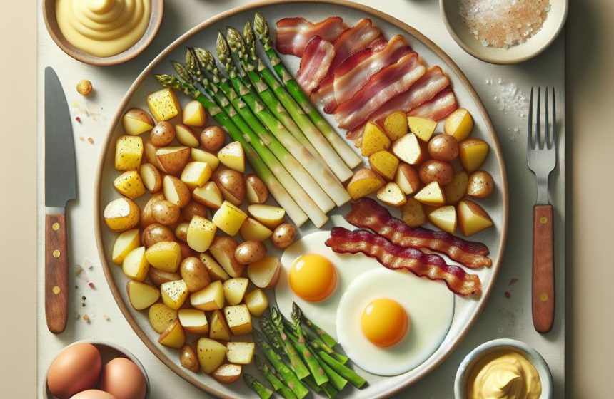 Pommes de Terre Sautées avec Œufs, Bacon et Asperges Blanches
