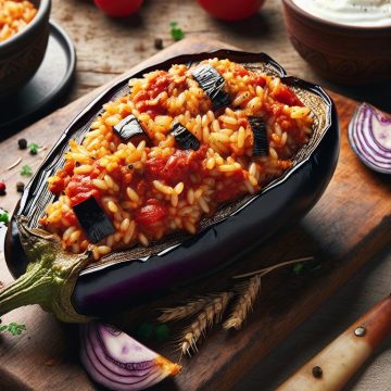 Aubergine Farcie au Riz à la Tomate