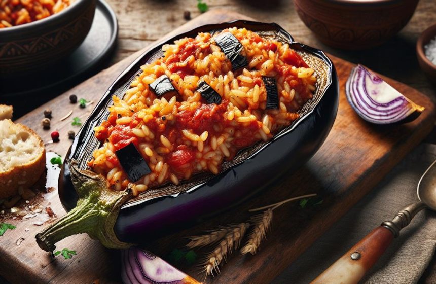 Aubergine Farcie au Riz à la Tomate