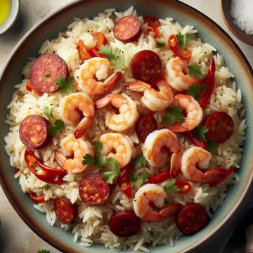 Riz Basmati Semi-Complet aux Crevettes, Chorizo et Lait de Coco