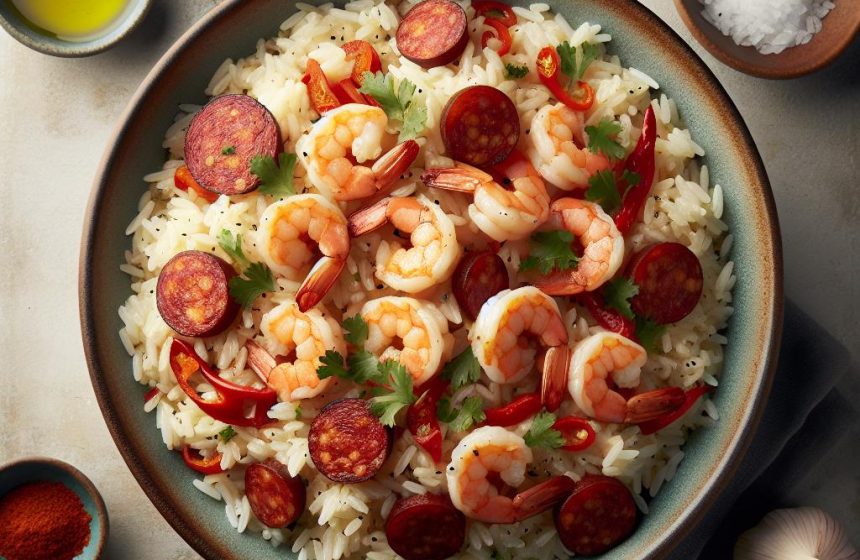 Riz Basmati Semi-Complet aux Crevettes, Chorizo et Lait de Coco