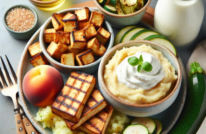 Tofu Grillé avec Purée de Pommes de Terre et Courgettes