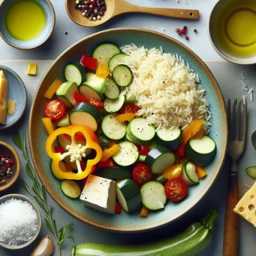 Poêlée de Courgettes et Poivrons au Riz Nature et Comté