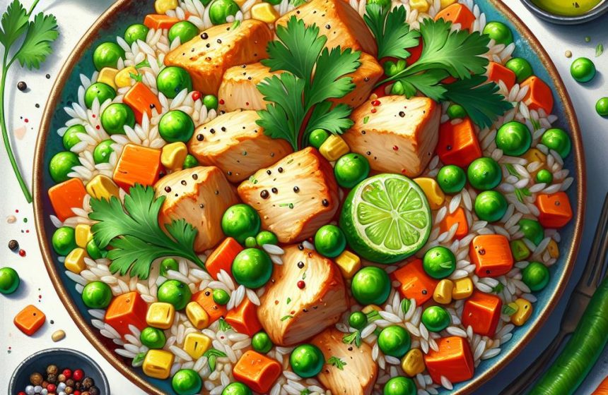Riz Sauté au Poulet et Légumes Colorés