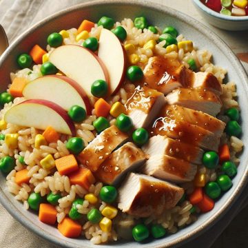 Riz Sauté au Poulet et Légumes avec Compote de Pommes