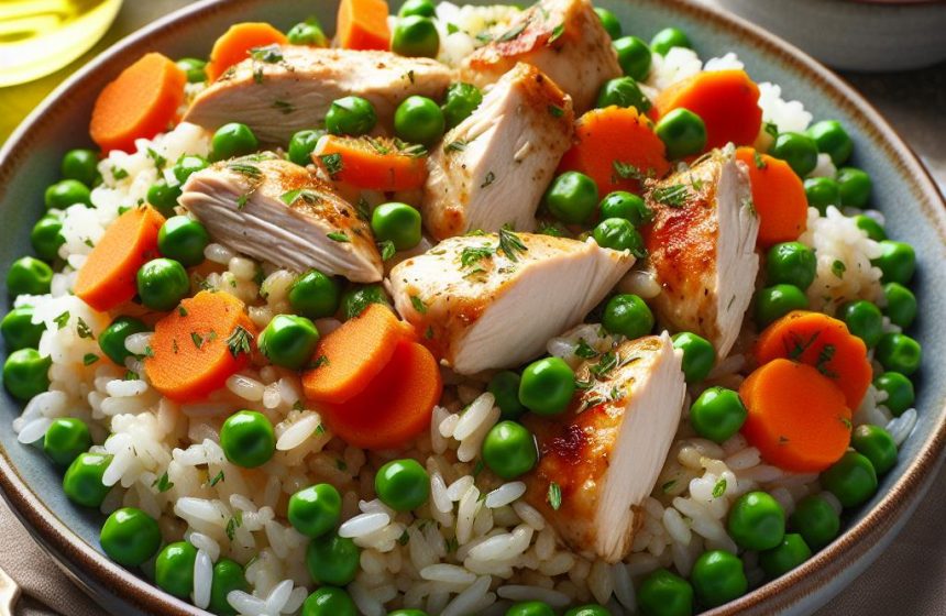 Riz Savoureux aux Petits Pois, Carottes et Poulet