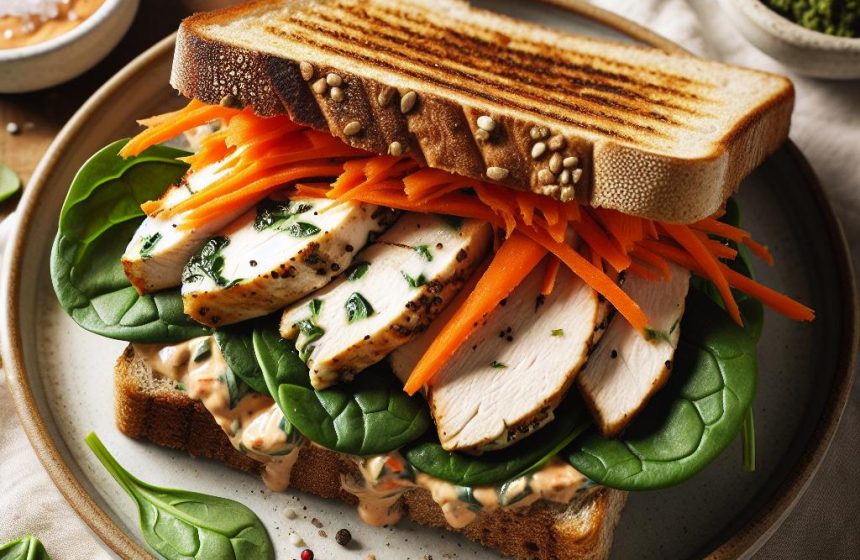 Sandwich Poulet Épinards et Carottes Croquantes