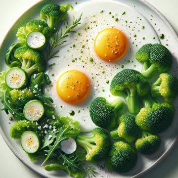 Œufs au Plat avec Brocoli Vapeur et Salade Verte