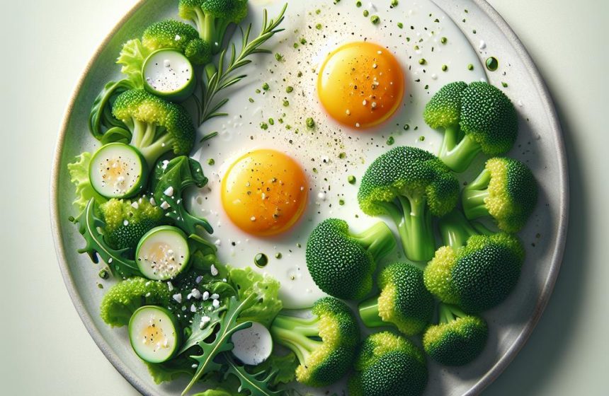 Œufs au Plat avec Brocoli Vapeur et Salade Verte