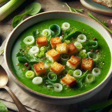 Soupe de Cresson et Poireaux aux Croûtons