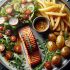 Pavé de Saumon avec Salade Fraîche et Frites Légères