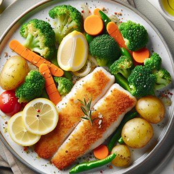 Filet de Poisson Pané avec Légumes Sautés