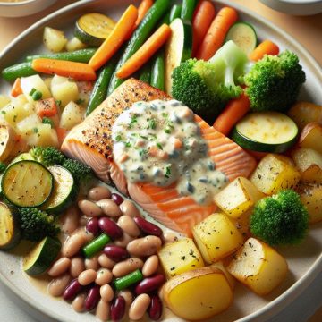 Saumon à la Crème avec Légumes, Haricots Rouges et Pommes de Terre Sautées