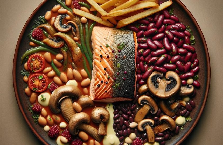 Saumon à la Sauce Vierge avec Haricots Rouges et Champignons