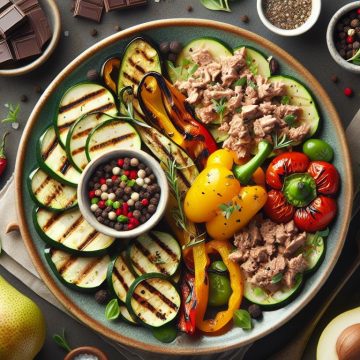 Légumes Grillés au Thon et Skyr avec Poire et Chocolat Noir