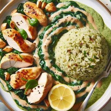 Poulet Sauce Épinard et Riz