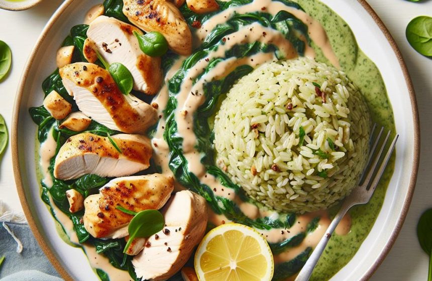 Poulet Sauce Épinard et Riz