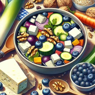 Soupe de Légumes Gourmande avec Fromage Blanc aux Myrtilles et Noix