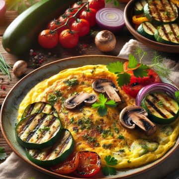 Omelette aux Herbes et Champignons avec Légumes Grillés