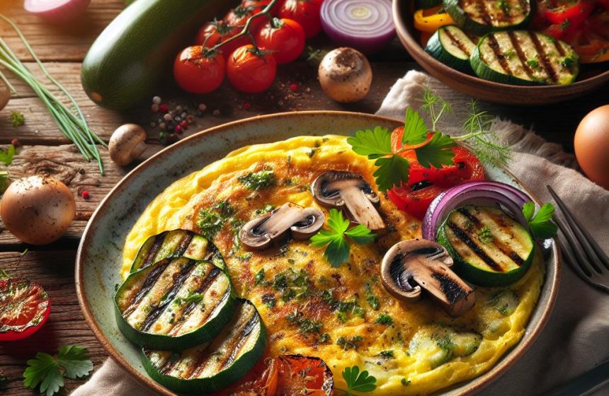 Omelette aux Herbes et Champignons avec Légumes Grillés