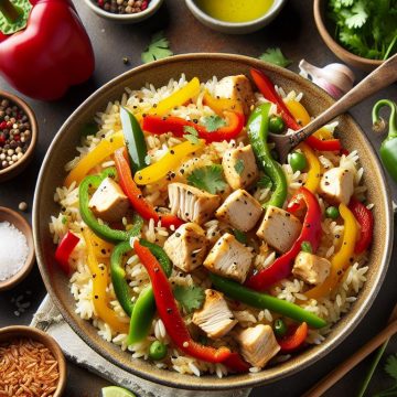 Riz Sauté au Poulet et Poivrons Colorés