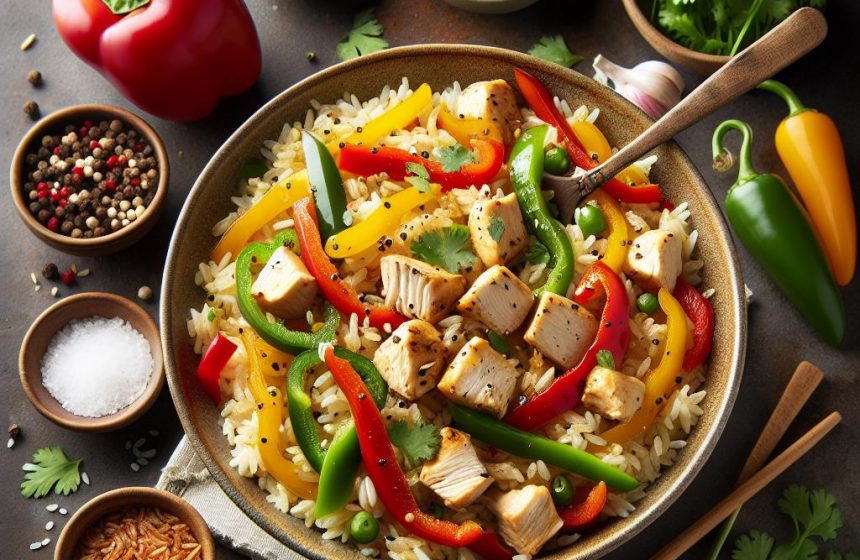 Riz Sauté au Poulet et Poivrons Colorés