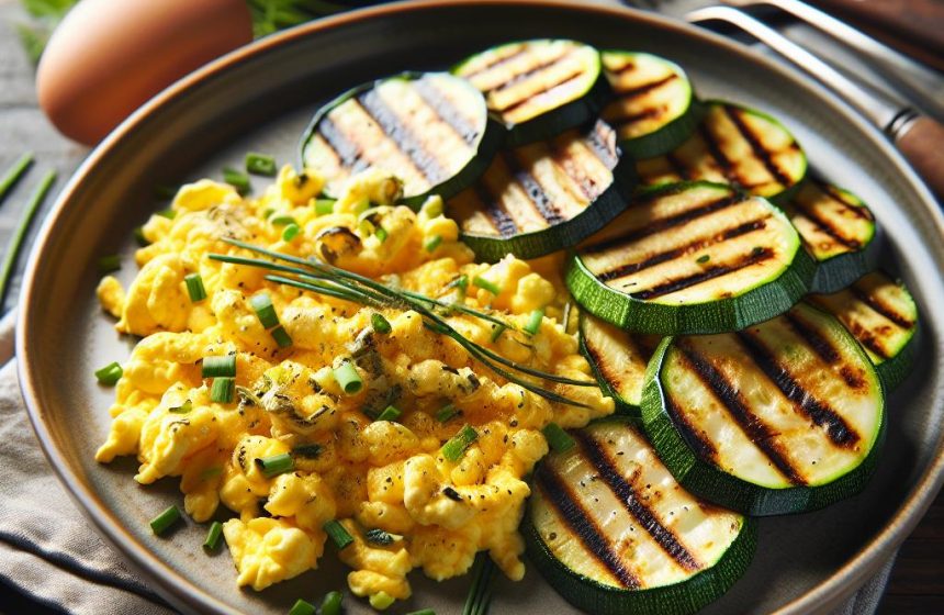 Omelette Brouillée aux Herbes et Courgette Grillée