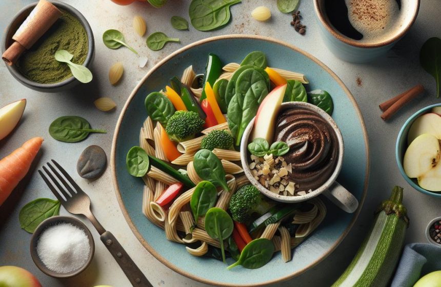 Pâtes aux Épinards et Légumes du Soleil avec Mousse Choco Protéinée