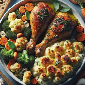Pilons de Poulet Rôtis avec Gratin de Chou-Fleur et Carottes