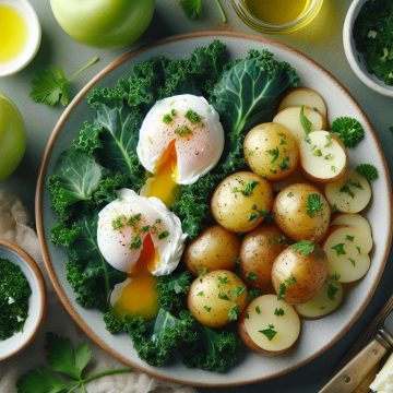 Délice d’Oeufs Pochés sur Lit de Chou Kale et Pommes de Terre Persillées