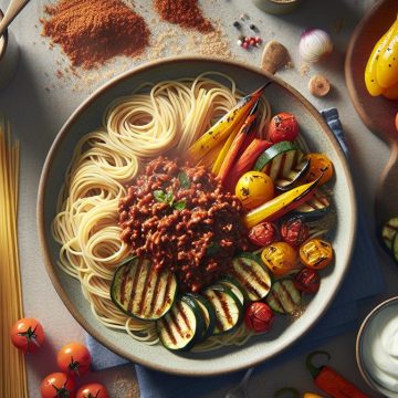 Spaghetti aux Légumes Grillés et Hachis de Sanglier à la Bolognaise