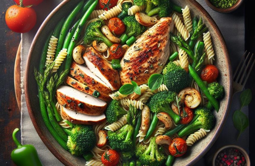 Poulet à la Provençale avec Pâtes et Légumes Verts