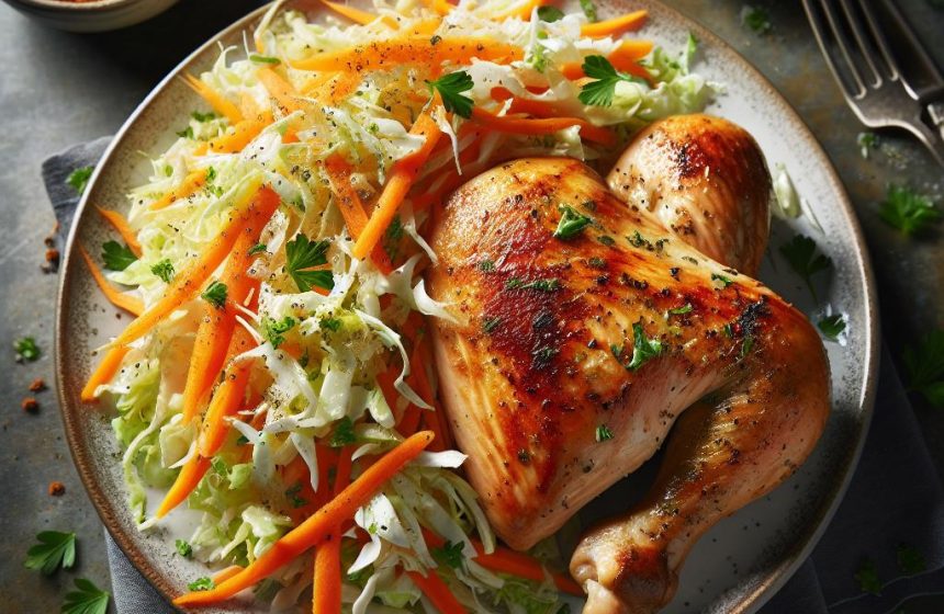 Poulet Rôti Accompagné de sa Salade de Chou et Carottes