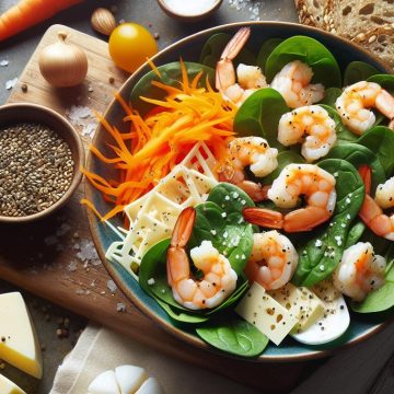Salade Énergisante aux Crevettes et Pain aux Graines